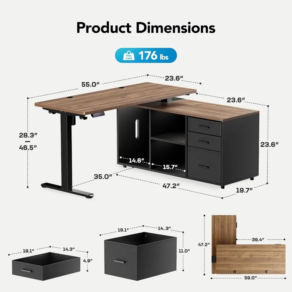 HUANUO 55-calowe biurko narożn – Desk Setup Height recenzja i cena